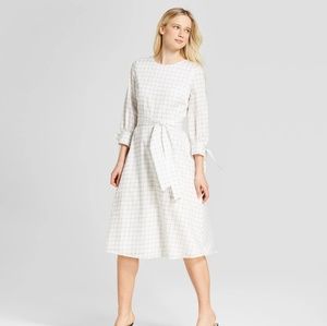 Tie Sleeve Midi Dress Windowpane Print Worn 2x